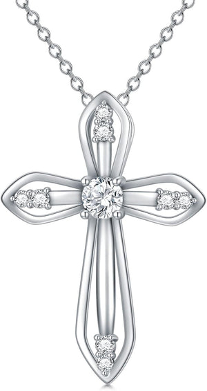 Moissanite Diamond Cross Necklace for Women,18K Gold Plated Sterling Silver Crucifix/Star of David Cross Pendant Necklace Faith Jewelry Anniversary Birthday Christmas Gift for Her Mom Wife, 18+2 Inch