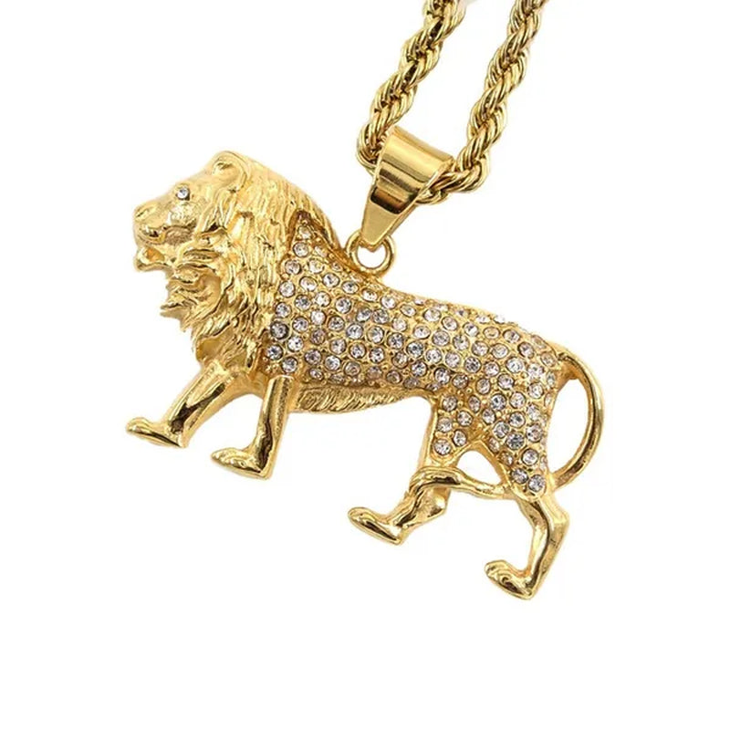 Fashion 316L Stainless Steel with Diamond Gold Lion Necklace Hip Hop Jewelry Pendant