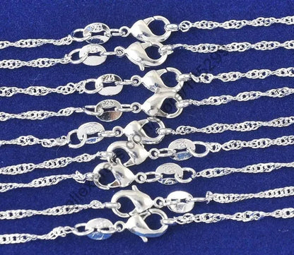 Fine Nice Wholesale 10Pcs Chain 30" 925 Pure Solid Sterling Silver Jewelry  Water Wave Necklace Chains With Lobster Clasps