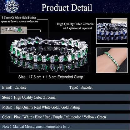CANDICE Hottest Yellow Gold Plated Tennis Bracelet for Women Shiny Baguette Cubic Zircon Setting Gorgeous Party Jewelry Accessories
