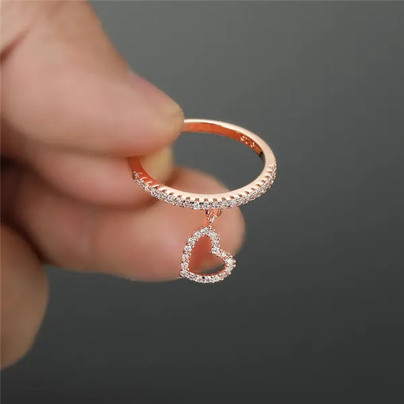 Noval Pendant Ring 18K Rose Gold Rare Diamond Love Heart Adorn Bridal Jewelry Family Memorial Gift