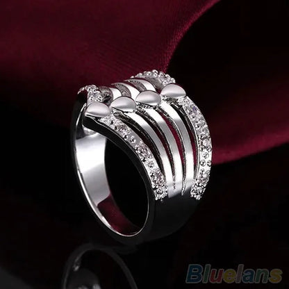 Women's Men's 925 Sterling Silver Multilayer Wedding Party Crystal Wide Ring Size 8