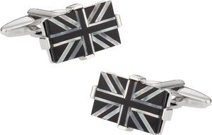 Luxury Mother of Pearl Onyx Black & White Union Jack Flag Cufflinks with Presentation Jewelry Box Handmade Cufflinks & Shirt Accessories Mens Cuff Link Dress Shirt