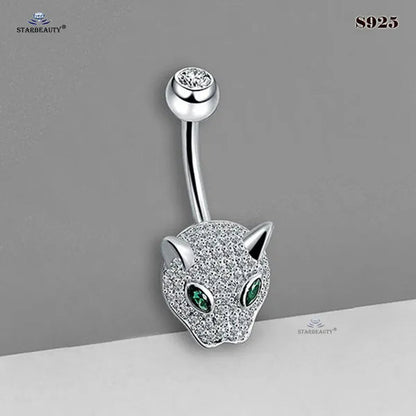 Starbeauty 1 Piece 1.6x6/8/10mm Luxury 925 Sterling Silver Navel Ring Accessories Green Eye Leopard Belly Piercing Ombligo Crystal Zircon Belly Button Rings Navel Pierc Jewelry