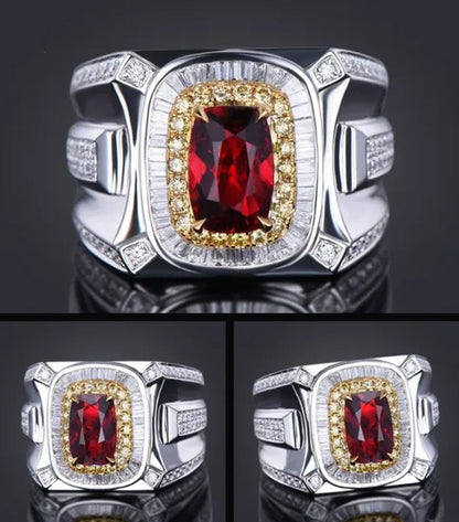Business Men Fashion  Ring Red Zircon Ring Wedding Engagement Party Jewelry