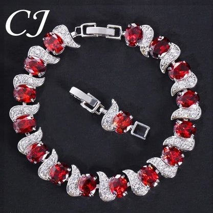 CANDICE 2023 Newest Design Women Luxury CZ Zirconia Silver Bracelets With Blue Stones 18CM+2.5CM（extended clasp）