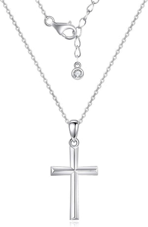 Minimalist Cross Necklace 925 Sterling Silver Dainty Pendant with Zircon Tail Chain, Simple Religious Jewelry Gift for Women