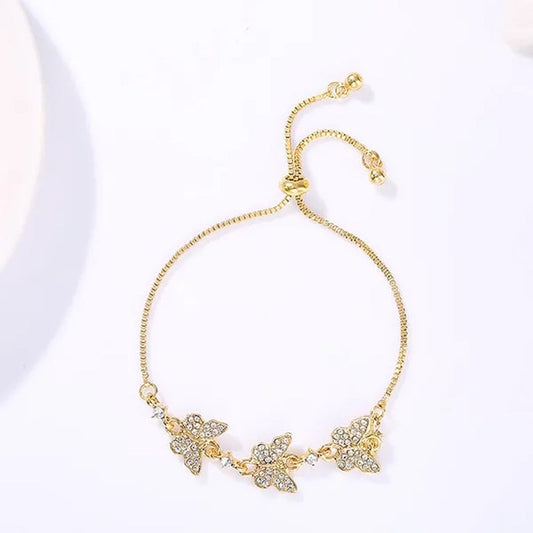 Adjustable Butterfly Rhinestone Bracelet for Women Girls