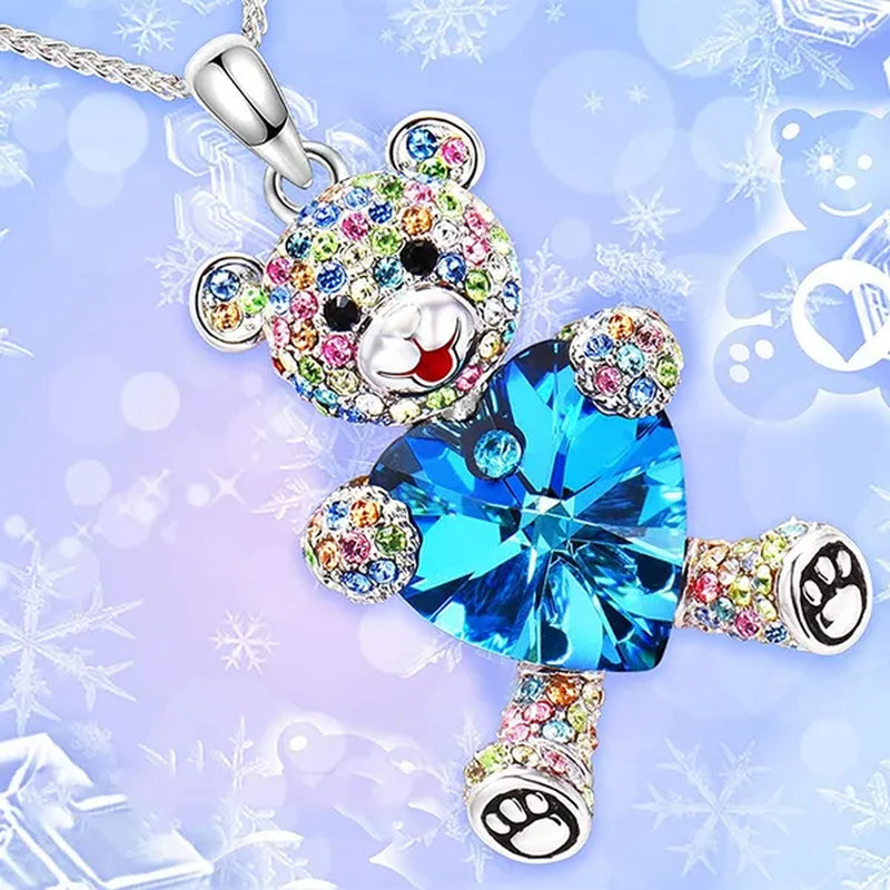 Elegant Fashion Creative Women's Heart-shaped Crystal Bear Necklace Diamond Bear Necklace Women's Engagement Necklace Cute Girl Animal Jewelry Birthday Anniversary Gift