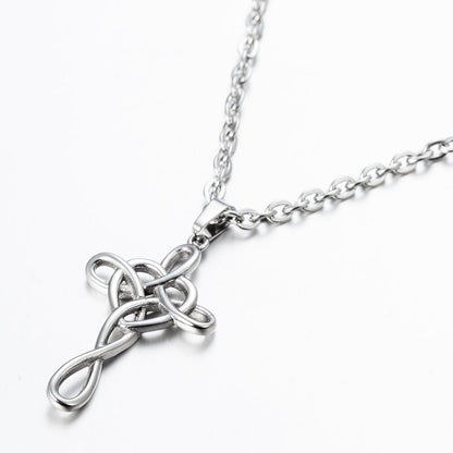 Jewelers Stainless Steel Love Knot Heart Shaped Cross Pendant Necklace