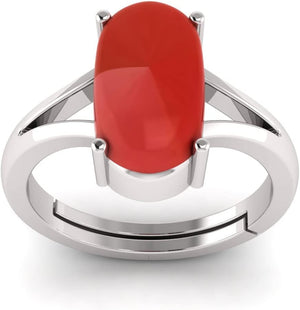 10.50 Carat Natural Red Coral Moonga Capsul Astrological Purpose Adjustable Ring Metal 925 Sterling Pure Silver with Lab Certificate