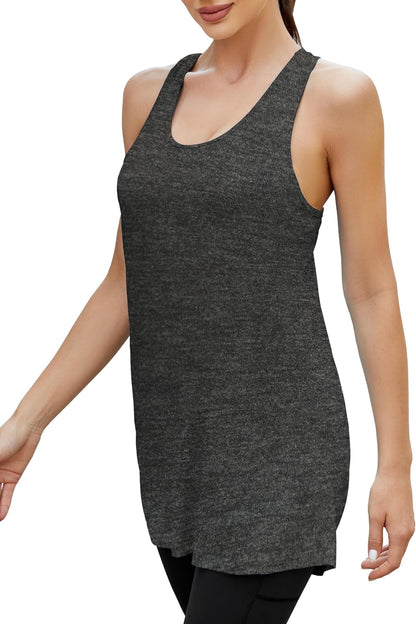 Women Workout Athletic Yoga Shirts Loose Fit Racerback Long Tank Tops