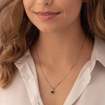 Created Emerald with Genuine Diamond Pendant in 14K Yellow Gold, Heart Shape Solitaire 6Mm