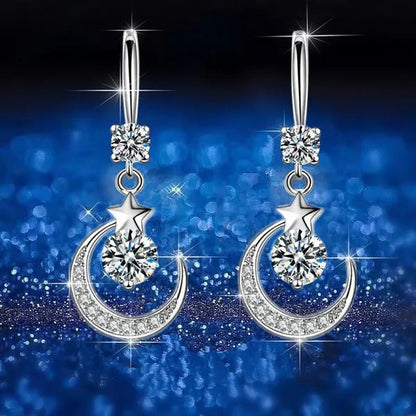 Female Fashion Star Moon Earrings Silver Plated Pink Blue White Cubic Zirconia Dangle Earrings Bride Wedding Engagement Anniversary Valentine's Day Gift Jewelry - WORLD TIME VISITS