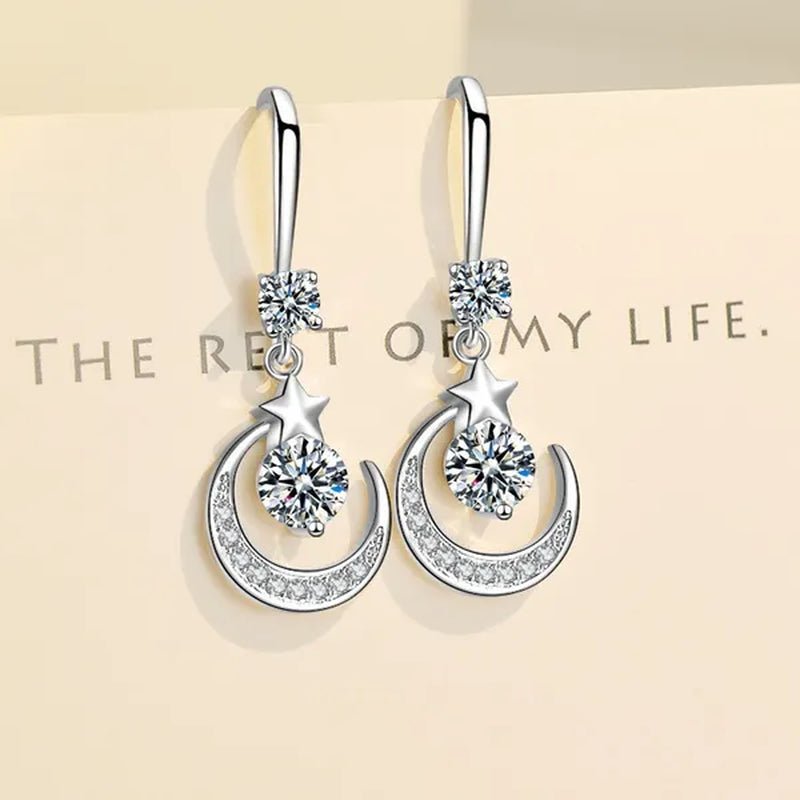 Female Fashion Star Moon Earrings Silver Plated Pink Blue White Cubic Zirconia Dangle Earrings Bride Wedding Engagement Anniversary Valentine's Day Gift Jewelry - WORLD TIME VISITS