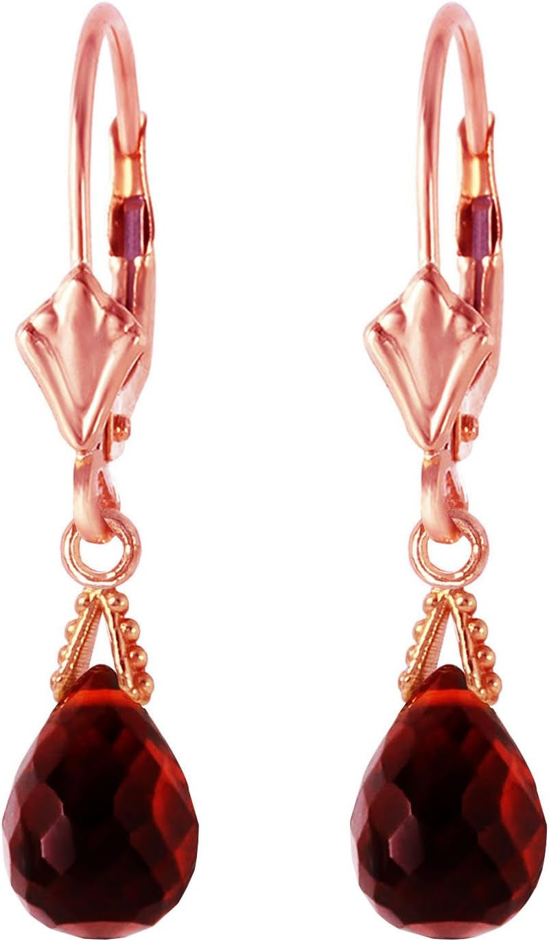 14K Solid Gold Jewelry Set: Natural Briolette Garnet Pendant Necklace and Dangle Earrings