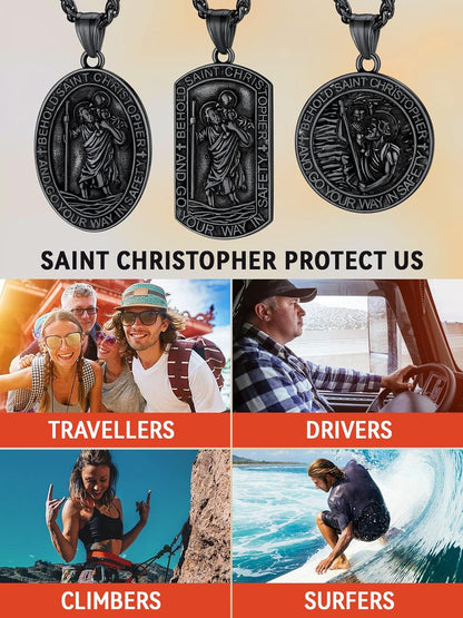 Saint Christopher Pendant Necklace for Men Women Stainless Steel Catholic Amulet Medal Jewelry Personalized Custom with Delicate Packaging