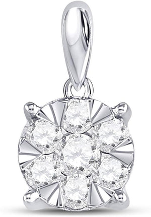 14Kt White Gold Womens round Diamond Flower Cluster Pendant 1/2 Cttw