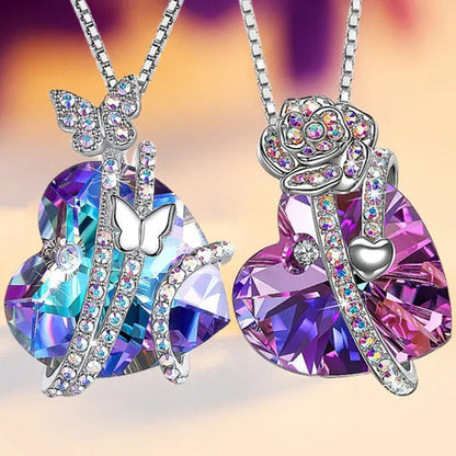 Elegant Fashion Women'S Creative Heart-Shaped Crystal Necklace Rose Necklace Butterfly Necklace Multicolor Love Diamond Flower Pendant Engagement Necklace Women'S Diamond Jewelry Birthday Party Gift Jewelry