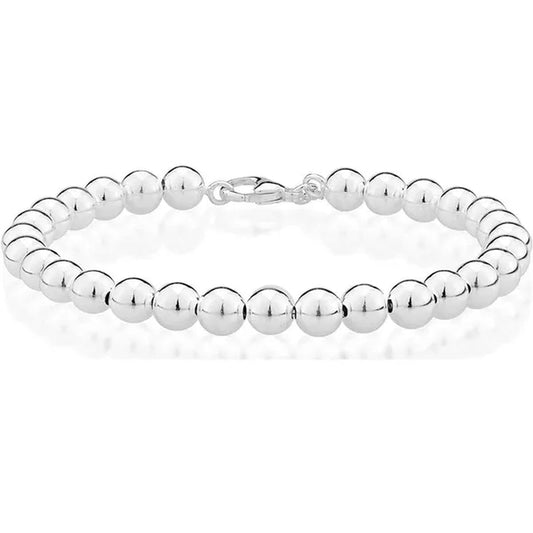 Fashion 925 Sterling Silver Italian Handmade 6mm Bead Ball Strand Chain Bracelet for Women Charm Jewelry