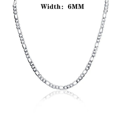 2pcs/Set(Bracelet+Necklace) Charm Men Women Figaro Curb Link Chain Bracelet Necklace Fashion 925 Sterling Silver Exquisite Jewelry Gifts