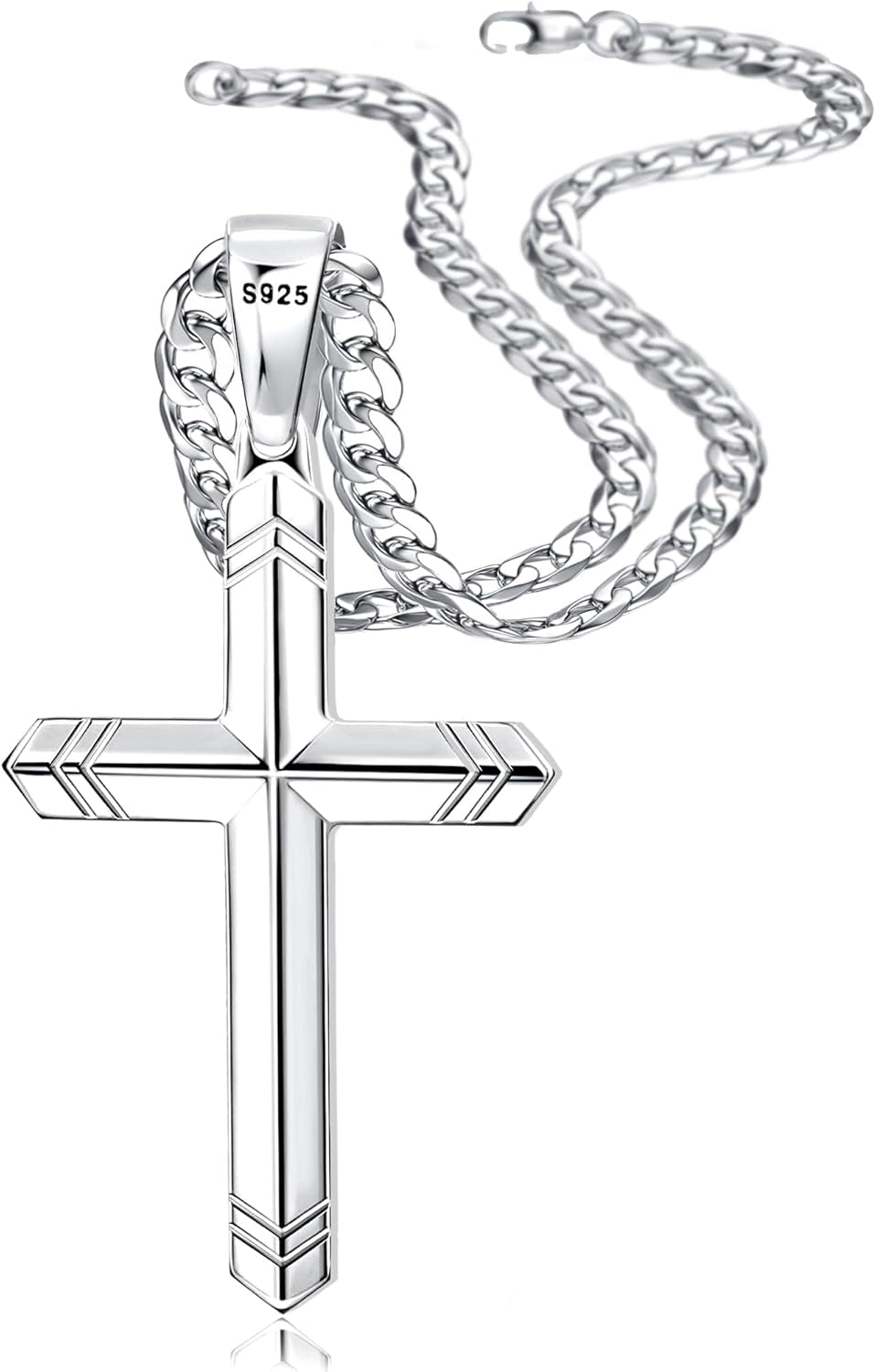 925 Sterling Silver Cross Necklace for Men Women, 5MM Durable Stainless Steel Non Tarnish Cuban Link Curb Chain with Silver Cross Pendant, Mens Cross Crucifix Necklaces Jewelry 16-30 Inches