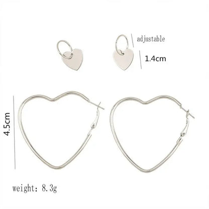 4Pcs/Set Women Double Heart Hoop Earrings Geometric Fashion Earrings Jewelry