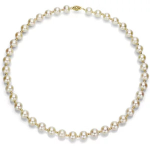 8-9 Mm White Cultured Freshwater Pearl and 14K Yellow Gold Beads 18" Necklace