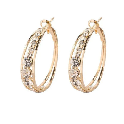 Exquisite Women's 18K Gold Rhinestone Inlaid Big Diamond Hoop Hoop Earrings European and American Fashion Earrings