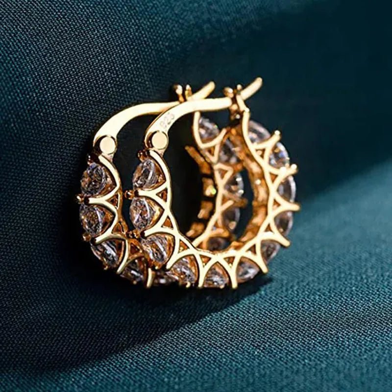 Gold Plated Earrings Silver Color Post Zircon Party Engagement Hoop Earrings for Women Elegant Gift - WORLD TIME VISITS