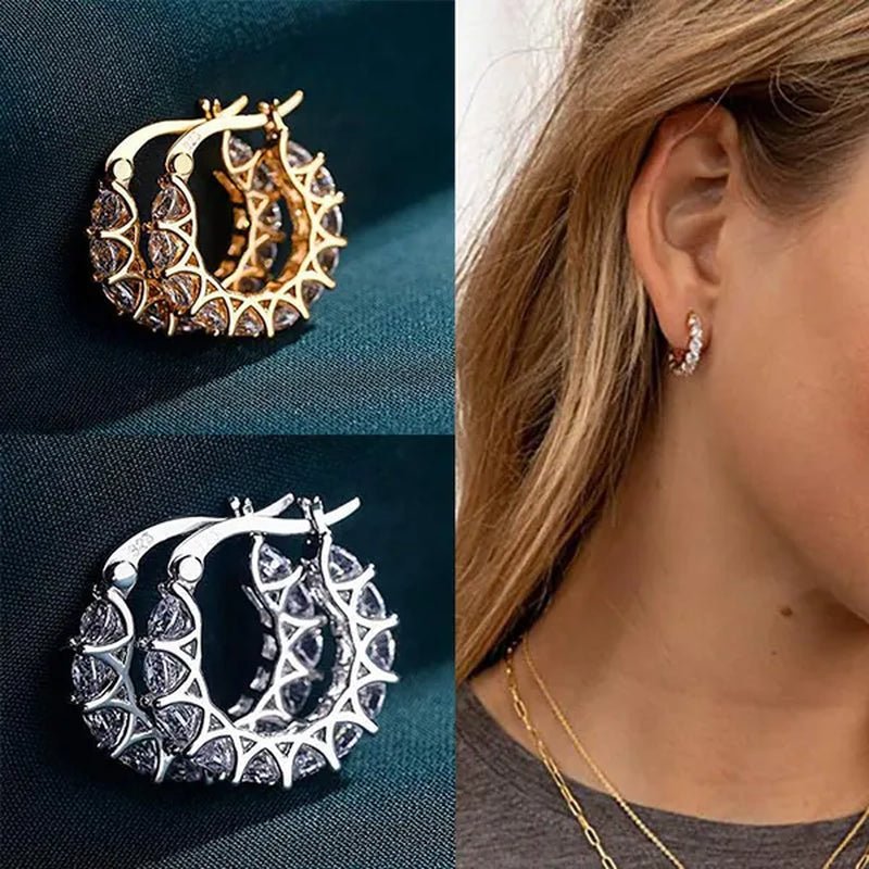 Gold Plated Earrings Silver Color Post Zircon Party Engagement Hoop Earrings for Women Elegant Gift - WORLD TIME VISITS
