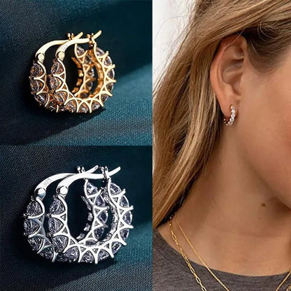 Gold Plated Earrings Silver Color Post Zircon Party Engagement Hoop Earrings for Women Elegant Gift - WORLD TIME VISITS