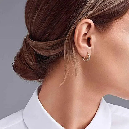 Gold Plated Earrings Silver Color Post Zircon Party Engagement Hoop Earrings for Women Elegant Gift - WORLD TIME VISITS