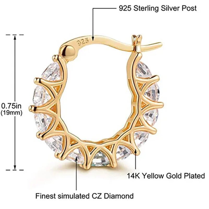 Gold Plated Earrings Silver Color Post Zircon Party Engagement Hoop Earrings for Women Elegant Gift - WORLD TIME VISITS