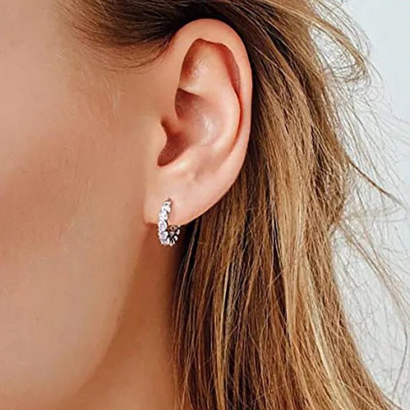 Gold Plated Earrings Silver Color Post Zircon Party Engagement Hoop Earrings for Women Elegant Gift - WORLD TIME VISITS