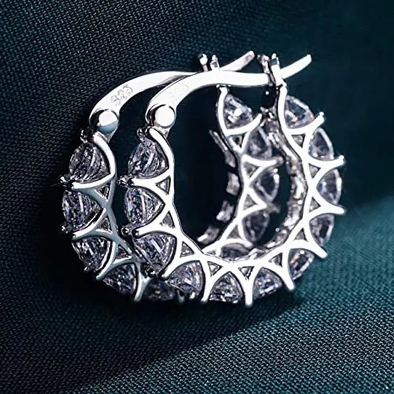 Gold Plated Earrings Silver Color Post Zircon Party Engagement Hoop Earrings for Women Elegant Gift - WORLD TIME VISITS