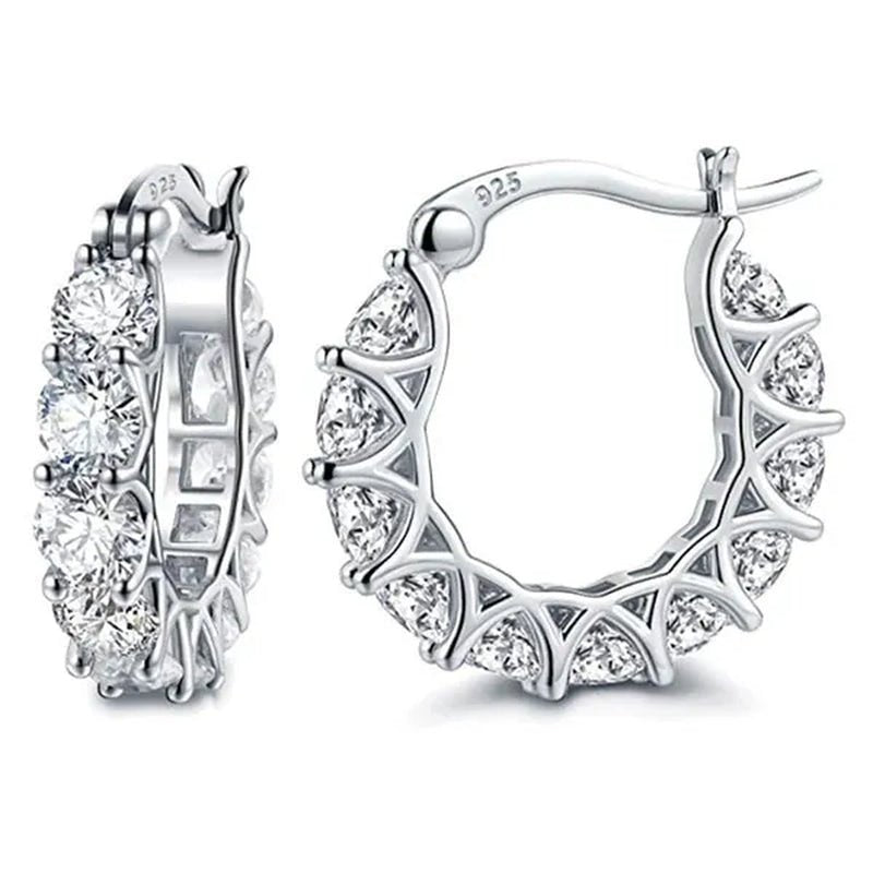 Gold Plated Earrings Silver Color Post Zircon Party Engagement Hoop Earrings for Women Elegant Gift - WORLD TIME VISITS