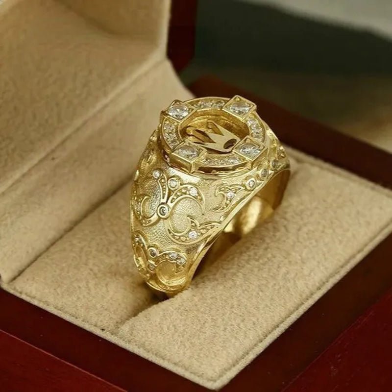 Gold Rings for Men Classic Jewelry Gold Crown Natural White Sapphire and Diamond Ring Men's Wedding Band Birthday Party Punk Friend's Gift Unique Creative Domineering Men's Fashion Accessories Size 6 - 13 - WORLD TIME VISITS