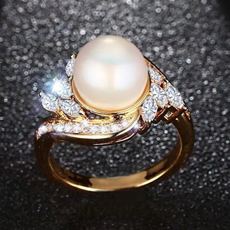 Gold Womens Girls Band Ring for Wedding Promise Engagement Copper Cubic Zirconia Freshwater Cultured Pearl Ring Size 5 - 12 - WORLD TIME VISITS