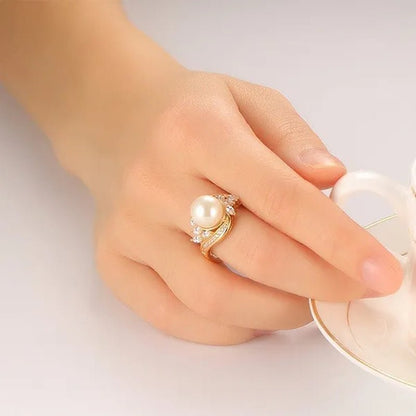 Gold Womens Girls Band Ring for Wedding Promise Engagement Copper Cubic Zirconia Freshwater Cultured Pearl Ring Size 5 - 12 - WORLD TIME VISITS