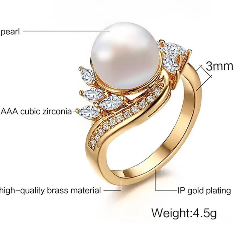 Gold Womens Girls Band Ring for Wedding Promise Engagement Copper Cubic Zirconia Freshwater Cultured Pearl Ring Size 5 - 12 - WORLD TIME VISITS