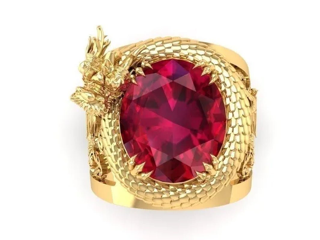 Golden Dragon Inlaid Ruby Ring - WORLD TIME VISITS