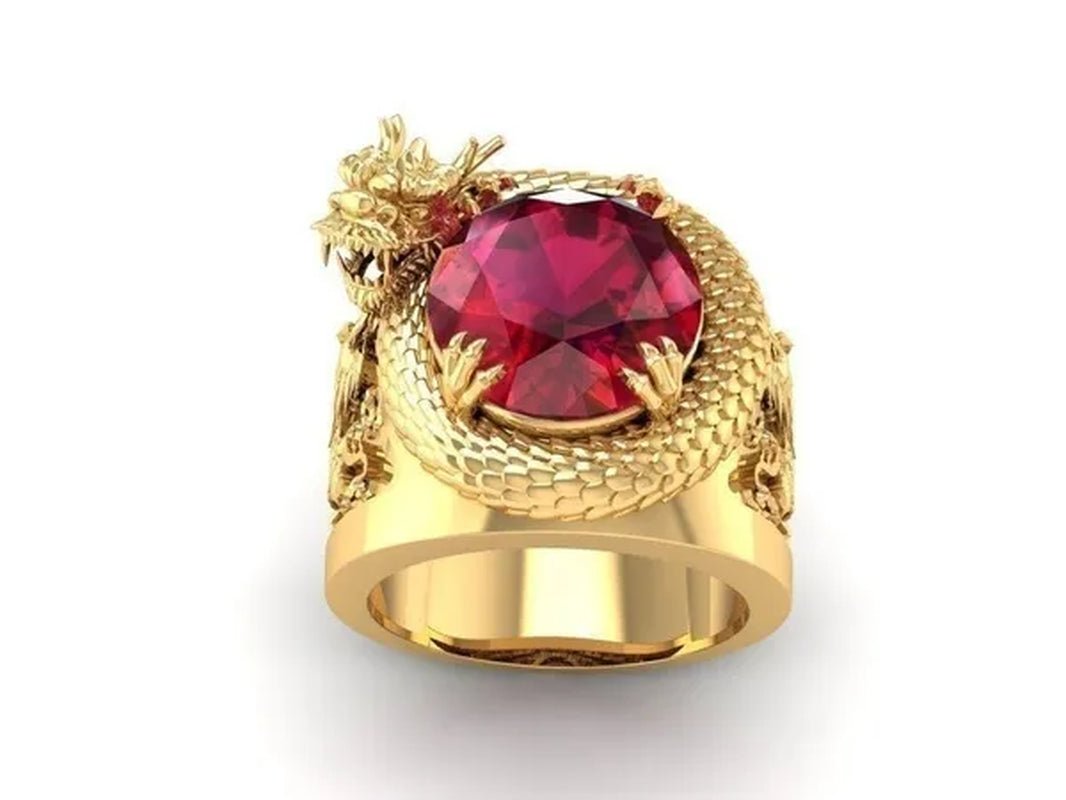 Golden Dragon Inlaid Ruby Ring - WORLD TIME VISITS