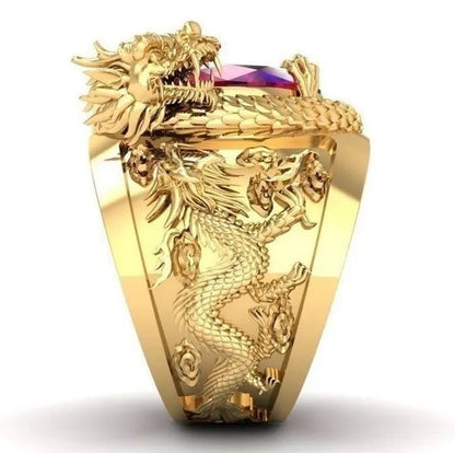 Golden Dragon Inlaid Ruby Ring - WORLD TIME VISITS
