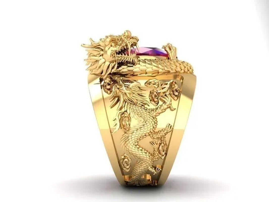 Golden Dragon Inlaid Ruby Ring - WORLD TIME VISITS