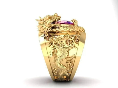Golden Dragon Inlaid Ruby Ring - WORLD TIME VISITS
