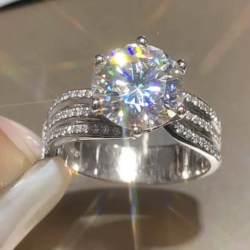 Gorgeous Round Cut Eternal Diamond Rings Fashion 925 Sterling Silver Zircon Ring Female Bride Wedding Proposal Engagement Party Band Moissanite Jewelry Anniversary Gift - WORLD TIME VISITS