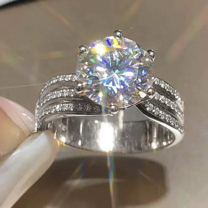 Gorgeous Round Cut Eternal Diamond Rings Fashion 925 Sterling Silver Zircon Ring Female Bride Wedding Proposal Engagement Party Band Moissanite Jewelry Anniversary Gift - WORLD TIME VISITS