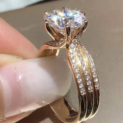 Gorgeous Round Cut Eternal Diamond Rings Fashion 925 Sterling Silver Zircon Ring Female Bride Wedding Proposal Engagement Party Band Moissanite Jewelry Anniversary Gift - WORLD TIME VISITS