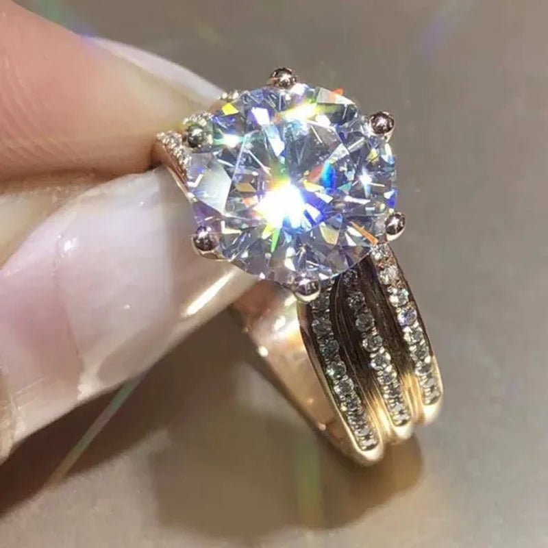 Gorgeous Round Cut Eternal Diamond Rings Fashion 925 Sterling Silver Zircon Ring Female Bride Wedding Proposal Engagement Party Band Moissanite Jewelry Anniversary Gift - WORLD TIME VISITS